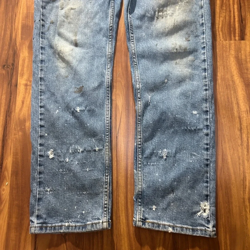Levis 505 Regular Fit Blue Jeans Mens 34x30 Distressed Paint Splatter Thrashed